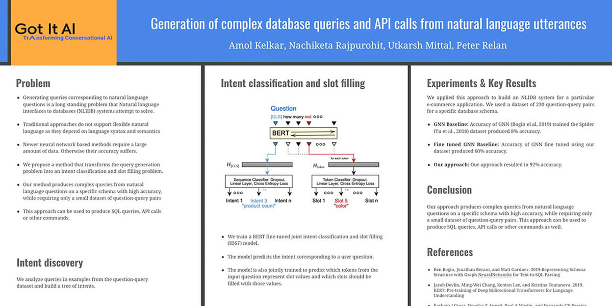 Generation of complex database queries and API calls from natural language utterances